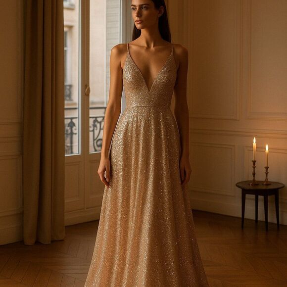 NWT Goddiva Gold sequin  halter maxi gown size 4 - Picture 1 of 12